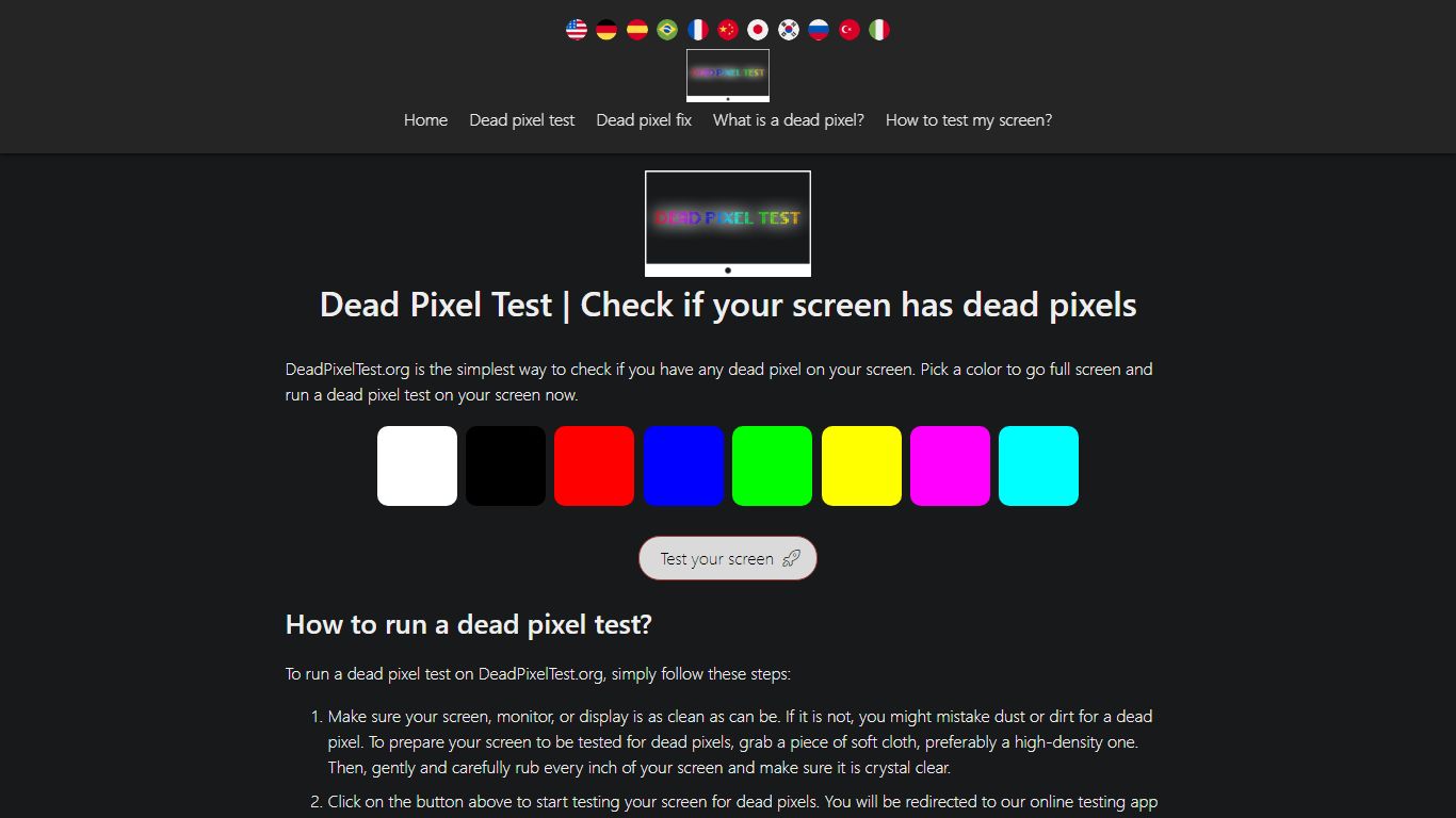 Test your screen for dead pixels now 🖥 - DeadPixelTest.org